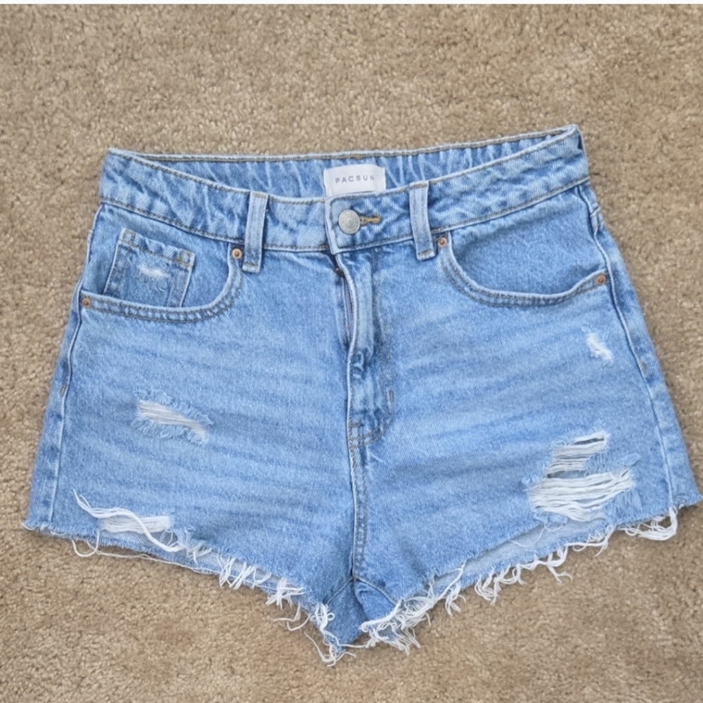 PacSun Women's Blue Ripped Jean Shorts
